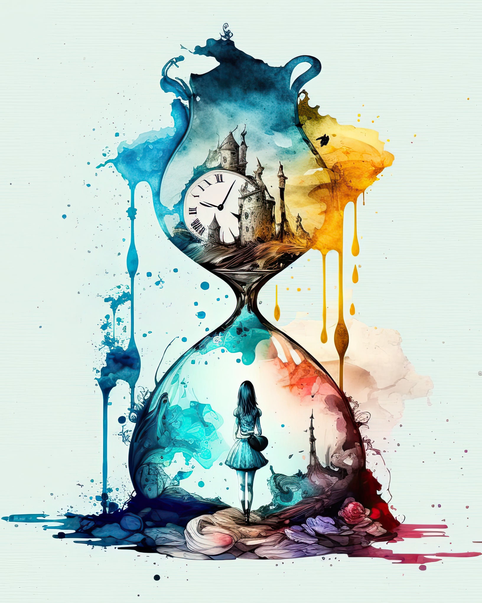 Salvador Dali Surreal Surrealism Alice In Wonderland With Hourglass 8x10 Real Canvas Art Print