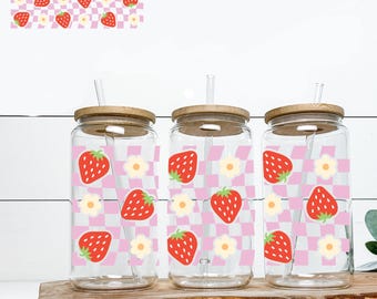 Pink Checkers & Strawberries Double Sided UV DTF
