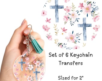 Blue Cross Round Keychain UV DTF Transfer Set of 6