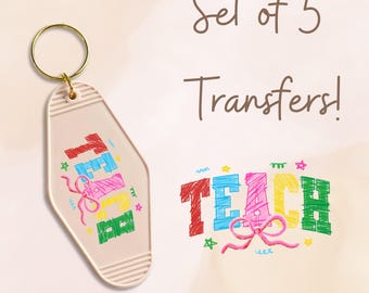 Teach Bright Colors Motel-sleutelhanger UV-DTF-overdrachtset van 5 inch