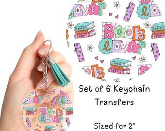 Book Lover Keychain UV DTF Transfers Set of 6