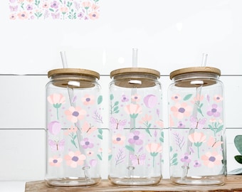 Pastel Pink & Purple Flowers/Butterflies UV DTF Wrap Double Sided