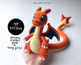 Crochet Pattern Charizard Amigurumi Doll, Crochet Doll Pattern, Crochet Pokemon Pattern, DIY Animal Crochet PDF Ebook Handmade Pattern
