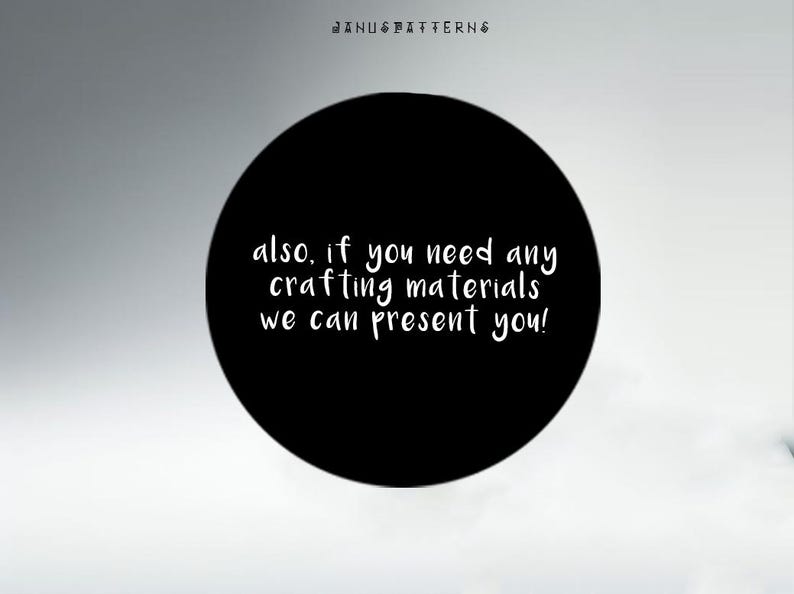 May include: A black circle with white text that reads "also, if you need any crafting materials we can present you!"