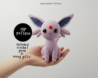 Crochet Pattern Eevee Espeon Amigurumi Doll, Crochet Doll Pattern, Crochet Pokemon Pattern, DIY Animal Crochet PDF Ebook Handmade Pattern