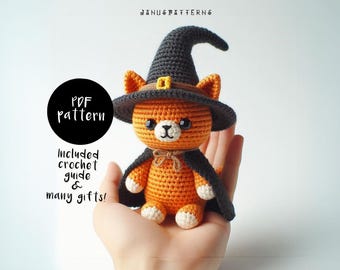Crochet Pattern Wizard Cat Amigurumi Doll, Crochet Doll Pattern, Crochet Kitty Pattern, DIY Animal Crochet PDF Ebook Handmade Pattern