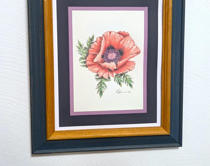 A 'Red Poppy' Flower Print with Matching Border, Frame Not Included