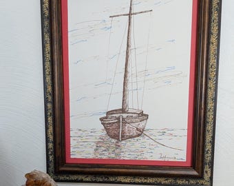 Single Mast Boat, Matt is Printed with the Print, Boat in Waters, Frame not Included 8.5x11
