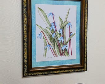A 'Squills' Flower Group Print Enhanced in a Matching Border, Frame not Included