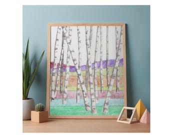 An Abstract Watercolor Painting Named 'Birch Field' in Pastel Colors