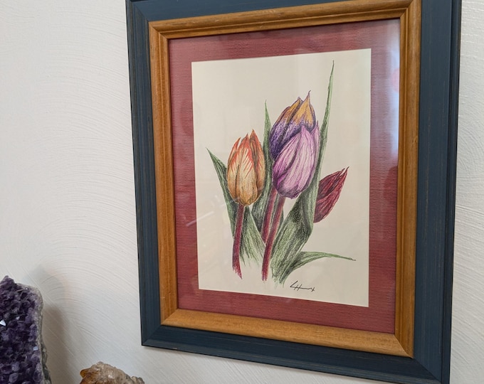 Tulips IV, Multi-Colored Flowers Enhanced in a Matching Border unframed