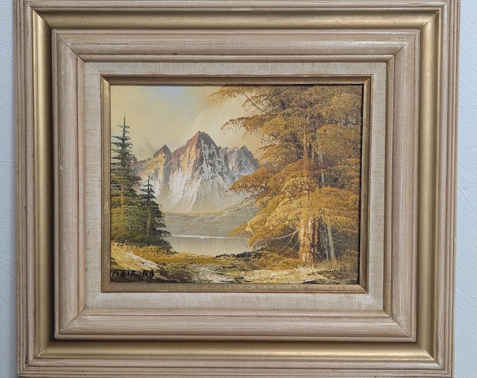 Vintage Framed Landscape Painting in Gold Yellow n Green Contemporary Style