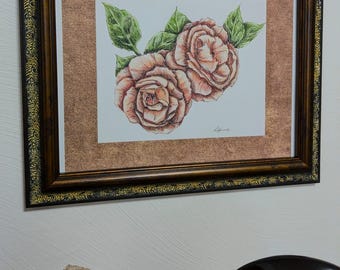 A 'Roses 2' Flower Print Enhanced in a Matching Border, Frame not Included