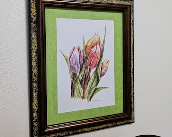 A 'Tulips II' Flower Group Print Enhanced in a Matching Border, Frame not Included
