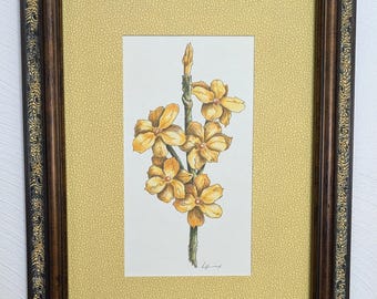 Yellow Jasmine Color Pencil Print with Matching Border Unframed