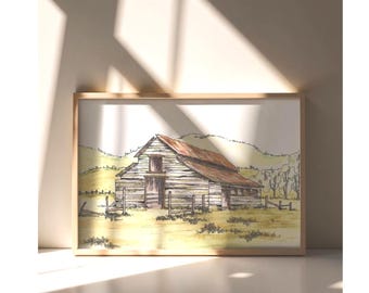 Print of a Watercolor & Ink Painting of a Barn 'Georgia on My Mind', Unframed  8 1/2"x 11"