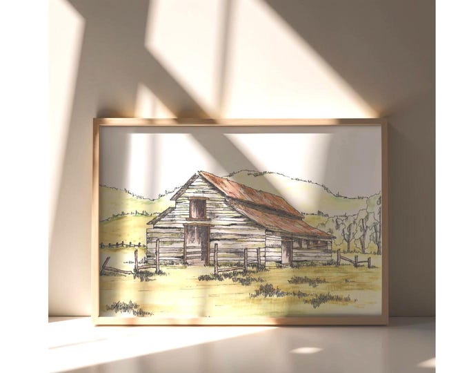 Print of a Watercolor & Ink Painting of a Barn 'Georgia on My Mind', Unframed  8 1/2"x 11"