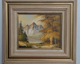 Vintage Framed Landscape Painting in Gold Yellow n Green Contemporary Style