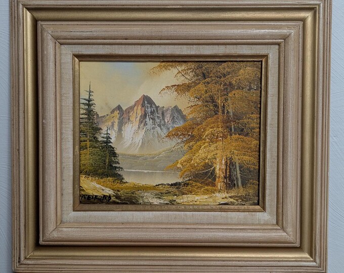 Vintage Framed Landscape Painting in Gold Yellow n Green Contemporary Style