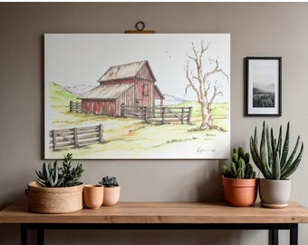 Print of a Watercolor & Ink Painting 'Heart of the Farm'  Unframed 8 1/2"x11"