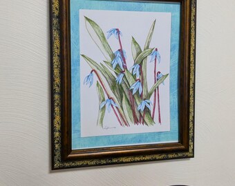 A 'Squills' Flower Group Print Enhanced in a Matching Border, Frame not Included