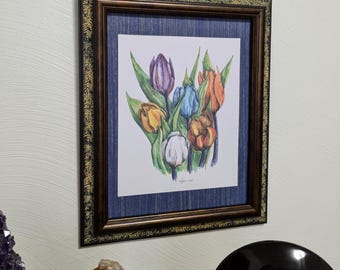 Tulips' Print of a Color Pencil Enhanced in a Matching Border Named 'Diversity' Frame not Included