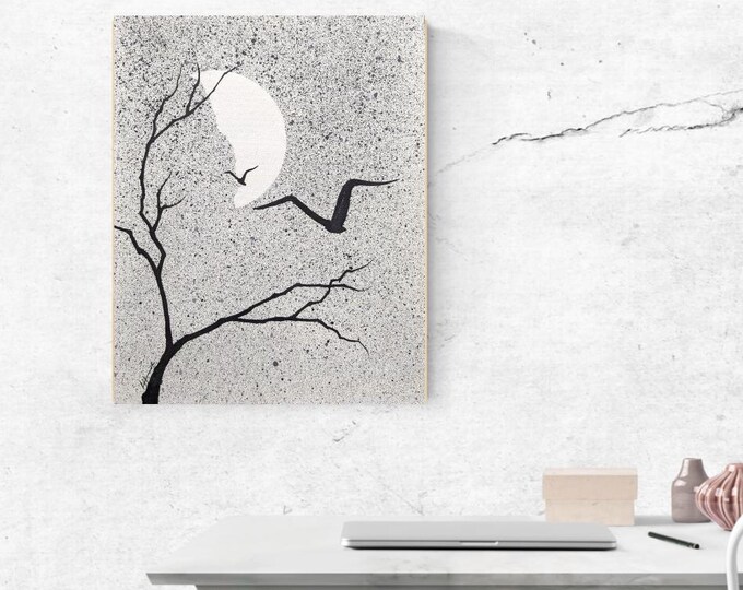 The acrylic painting on canvas captures the essence of a gloomy night