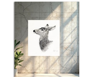 Print of a Charcoal Drawing of a Doe Named 'Oh Deer!' With Border 8x10 No Frame