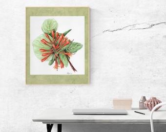 Print captures the essence of nature with its detailed and realistic depiction of the honeysuckle flower.