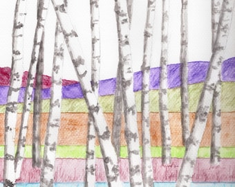 An Abstract Watercolor Painting Named 'Birch Field' in Pastel Colors