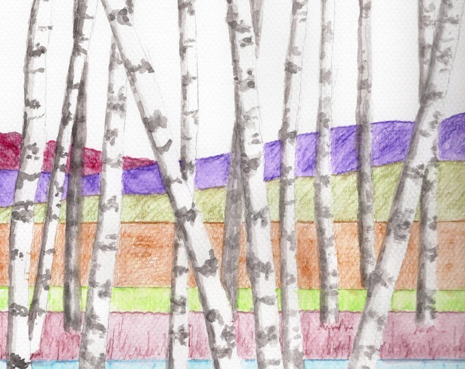 An Abstract Watercolor Painting Named 'Birch Field' in Pastel Colors