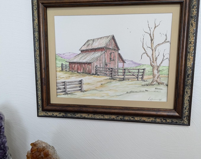 A Print of a Watercolor & Ink Painting 'Heart of the Farm', Unmatted and Unframed