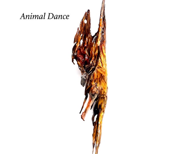 Animal Dance - abstract engraved wood sculpture