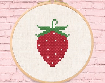 Strawberry. Fruit Simple Cute Modern Cross Stitch Pattern PDF File
