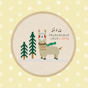 Falala Llama Cross Stitch Pattern, Best Seller Modern Simple Cute Christmas Winter Llama Counted Cross Stitch PDF Pattern. Instant Download image 2