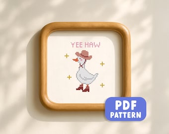 Yee Haw Goose Cross Stitch Pattern: Silly Cowboy Goose Funny Embroidery (PDF Download)