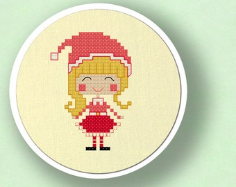 Cute and Happy Christmas Girl. Cross Stitch PDF Pattern