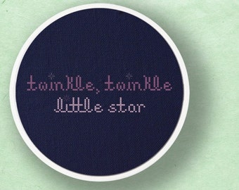 Twinkle, Twinkle Little Star. Text Modern Simple Cute Counted Cross Stitch Pattern PDF File. Instant Download