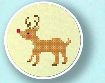 Rudolph Cross Stitch Pattern. Reindeer Christmas Modern Simple Cute Cross Stitch Pattern PDF File. Instant Download