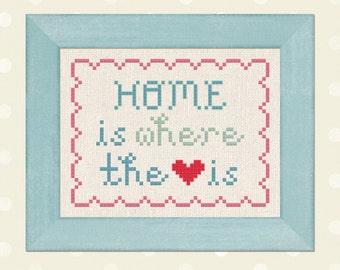 Home is Where the Heart is Cross Stitch Pattern, Text Modern Simple Cute Counted Cross Stitch Pattern PDF File. Instant Download