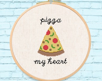 Pizza my Heart Cross Stitch Pattern. Food Cross Stitch, Modern Simple Cute Quote Cross Stitch Pattern PDF File. Instant Download