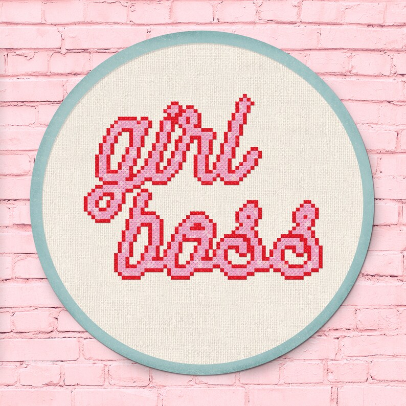 Modern Simple Cute Cool Sparkly Counted Cross Stitch PDF Pattern Instant Download Girl Boss Cross Stitch Pattern