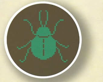 Teal Beetle Silhouette Cross Stitch Pattern.  Modern Simple Insect Counted Cross Stitch PDF Pattern. Instant Download