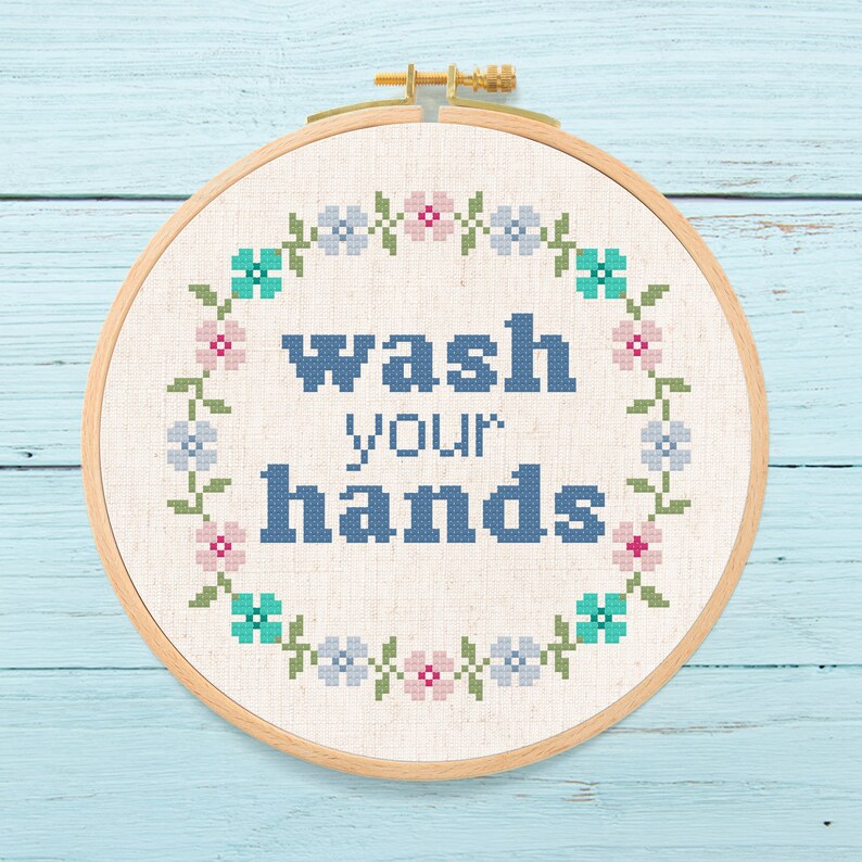 Wash Your Hands Wreath Cross Stitch Pattern Pretty Modern Etsy