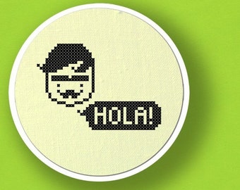 Mister Hola Cross Stitch Pattern. Modern Simple Cute Counted Cross Stitch PDF Pattern. Instant Download