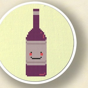 Happy Wine Bottle Cross Stitch Pattern. Modern Simple Cute Counted Cross Stitch Pattern. PDF File. Instant Download zdjęcie 3