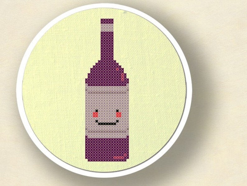 Happy Wine Bottle Cross Stitch Pattern. Modern Simple Cute Counted Cross Stitch Pattern. PDF File. Instant Download image 3