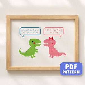 Trex Love Cross Stitch Pattern. Cute Tyrannosaurus Rex Dinosaur Modern Simple Cross Stitch Pattern PDF Instant Download
