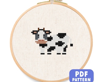 Patrón de punto de cruz de vaca. Vaca dulce, bordado moderno, animalito sencillo y adorable. Patrón de punto de cruz en PDF para principiantes, descarga instantánea.