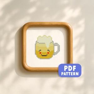Beer Cross Stitch Pattern Modern Embroidery Bar Decor Cute Glass of Beer Kawaii Pint Counted Cross Stitch PDF Pattern Instant Download